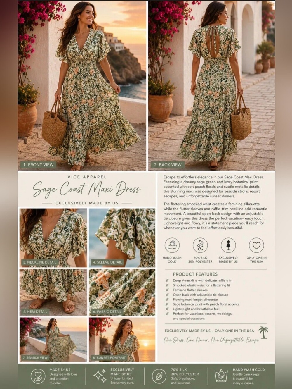 Sage Coast Floral Maxi Dress - Green Botanical Print